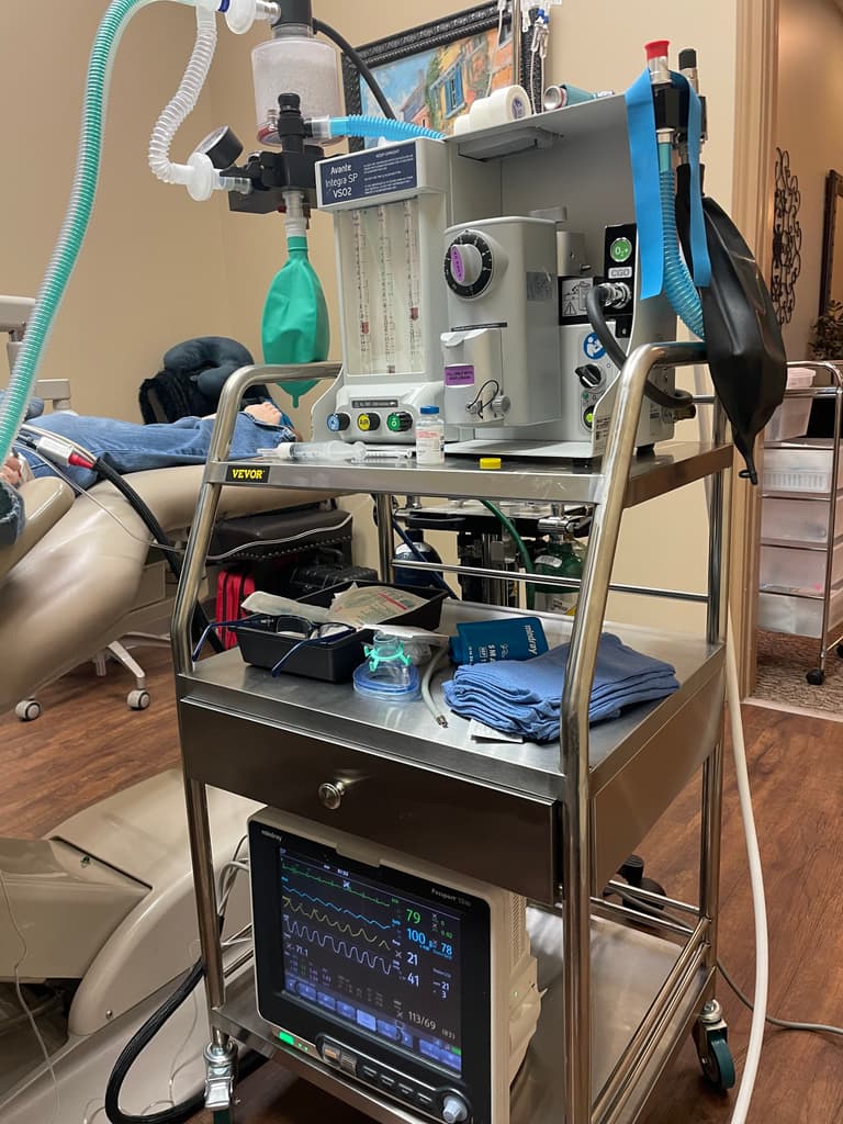 Anesthesia equipment set up in a dental office